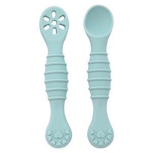 Juego de tenedores y cucharas de silicona para bebés de 0 a 12 meses, utensilios de alimentación sin Bpa para bebés, diseño de cuerpo recto de estilo sencillo - Product Image 2