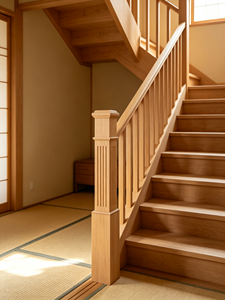 Poteau d'escalier moderne EFS en bois massif antidérapant avec rainures verticales pour l'installation d'escaliers de bâtiments de bureaux - Product Image 2