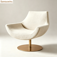 Fauteuil pivotant en tissu, fauteuil simple moderne pivotant avec base en métal laiton antique pour salon intérieur