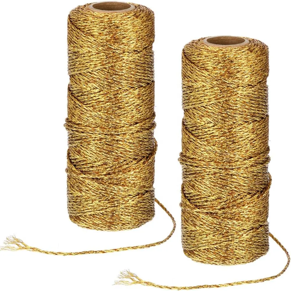 SR Metallic Bakers Twine 110yd Solid Gold Silver Decorative Bakers Twine for DIY, Gold Color Rope Christmas Decoration supplies