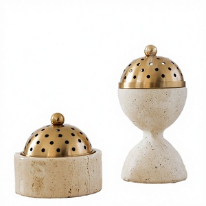 Soporte Moderno para Incienso Árabe Mabkhar de Piedra de Travertino Beige Natural Pulido, para Uso en Baños, Incienso Bukhoor Oud - Product Image 2