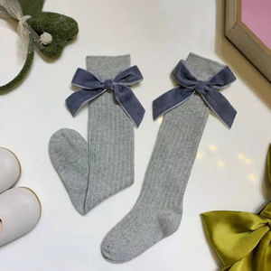무릎 높은 활 공주 퍼지 아기 양말 제조 업체 아기 소녀 어린이 다리 따뜻한 양말 로고 사용자 정의 해피 양말 면 승무원 - Product Image 6