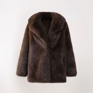 معطف نسائي من الفرو الصناعي الصديق للبيئة للخريف والشتاء، بياقة مطوية ناعمة، بأزرار، سترة كاجوال، مقاس 5XL - Product Image 1