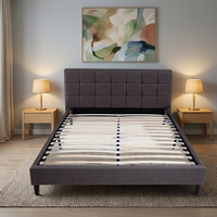Cadre de lit en métal pleine grandeur, robuste et durable, en acier inoxydable, avec sommier à lattes, lit plateforme KD, pour petite villa, chambre d'hôtes, usage résidentiel