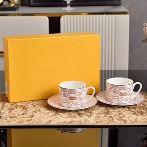 Luxury Porcelain paper clip ceramic Tea Cup & Saucer Set With box for party - Product Image 2