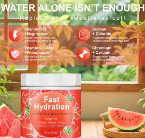 ผงอิเล็กโทรไลต์คุณภาพสูง ช่วยเติมน้ำอย่างรวดเร็ว 158 กรัม สำหรับผู้ใหญ่ รสแตงโม เสริมพลังงาน อาหารเสริมบำรุงสุขภาพ - Product Image 4