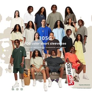 T-shirt d'été 305G lourd, respirant et durable, style américain, pur coton, uni, col rond, manches courtes, coupe ample - Product Image 3