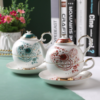 Vintage Qian Hu rétro européen Style britannique Floral décalcomanie os chine 400ml théière tasse à café ensemble véritable or jante en céramique
