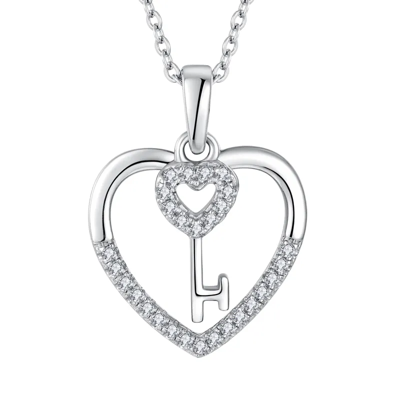 Bijoux fins colliers 925 pendentif en argent Sterling collier chaîne femmes CZ amour coeur clé collier pour mariage saint valentin cadeau