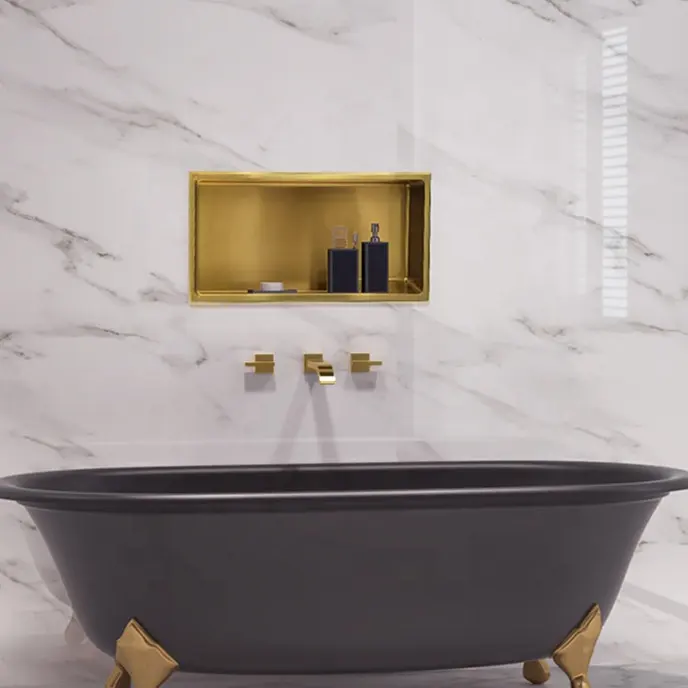 Paslanmaz çelik tek ve çift siyah altın beyaz fırçalanmış nikel banyo duvar metal gömme duş niş raf