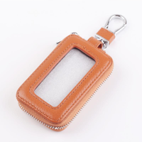Étui porte-clés de voiture à fermeture éclair en cuir PU Litchi marron foncé, avec fenêtre visible, sac de rangement pour clé de voiture à distance, porte-clés 3D en PVC