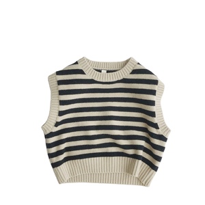 Vêtements d'automne en tricot de coton pour enfants, gilet sans manches rayé, <span class=keywords><strong>pull</strong></span> pour garçons et filles, nouveau <span class=keywords><strong>pull</strong></span> en coton à col en V - Product Image 1