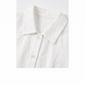 Robe chemise en coton blanc pour femme, manches courtes, col polo, boutonnée devant, taille à cordon, style minimaliste, printemps été, tenue décontractée - Product Image 5