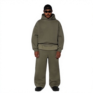 Ensemble survêtement homme vert olive uni avec logo personnalisé, sweat à capuche et pantalon de jogging assorti, OEM ODM, vente en gros de vêtements - Product Image 1