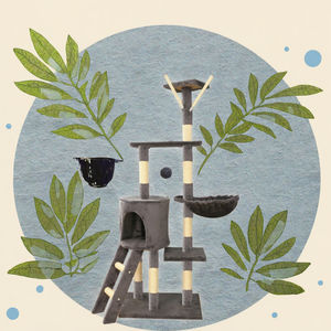 Menara kucing kayu Modern Multi-Level produk kucing hewan peliharaan lantai abu-abu tinggi dengan pohon kucing kayu Sisal - Product Image 2