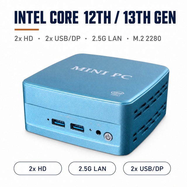 Mini PC Intel Core 12th 13th Gen U P Series 2x DDR5 SO-DIMM 2.5G LAN 2x HD Type-C DP M.2 2280 Aluminum Industrial Computer