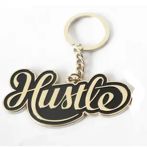 Custom Goedkope Relatiegeschenk Metalen Sleutelhanger Met Hustle Logo