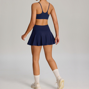 Ensemble de yoga pour femme avec soutien-gorge respirant à fines bretelles, haute élasticité et anti-transparence, et robe de yoga taille haute respirante à haute élasticité avec poches - Product Image 3