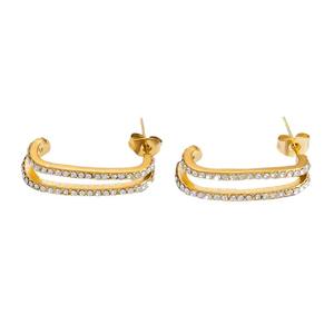 Boucles d'oreilles tendance en forme de fleur géométrique plaquées or avec perles, bijoux de fête pour femmes EH11013 - Product Image 5
