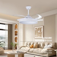 Ventilador de Techo Retráctil Moderno LED de Gran Venta con Luz Lujoso Blanco de 42 Pulgadas Luz de Ventilador Invisible Ventilador de Techo LED
