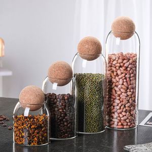 Large Capacity 1100ml 1400ml Glass Jar Transparent Food <b>Storage</b> Container With Cork Ball Stopper Pantry Spice <b>Storage</b> Canister - Product Image 1