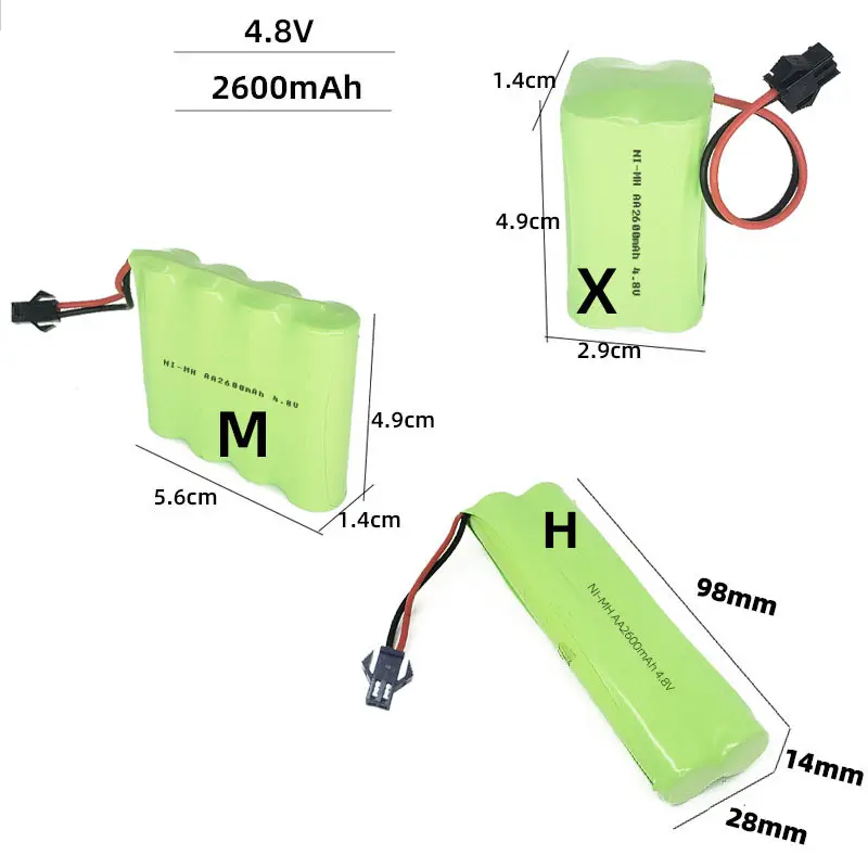 Ni-Mh Batterij Oem Aangepaste 1.2V 2.4V 3.6V 4.8V 6V 7.2V 8.4V 9.6V 10.8V 12V 14.4V Aa Aaa C D Sc 600 ~ 5000Mah