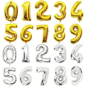 Gold Silver Number Foil Balloons 16 32 40 Inch Aluminum Mylar Reusable Customizable Birthday Wedding Party Decoration 09 Numbers - Product Image 3
