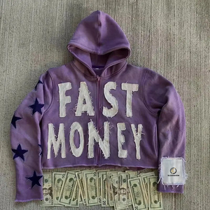 เสื้อฮู้ดดี้ทรงบ็อกซี่ ตัดเย็บแบบครอป ขอบดิบ ซิปหน้า ผ้าหนา 500gsm ล้างสีแบบแอซิด ปักลายแบบดิสเทรสตามสั่งจากโรงงาน ผลิตภัณฑ์ฤดูใบไม้ผลิ 100% - Product Image 4