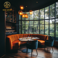 Restaurant demi-cercle courbé rond en bois café ensemble de meubles canapé stand siège chaise et table pour café