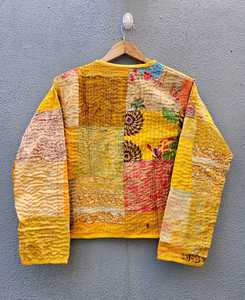 Best Hand Block Printed Floral Quilted Cotton <b>Jacket</b> <b>Lightweight</b> Quilted Ethnic with Button Front for <b>Women</b> Stylish Great Price - Product Image 6