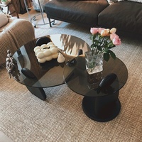 Table basse en verre trempé de style moderne minimaliste nordique italien Wabi-Sabi avec cadre en bois pour petits appartements