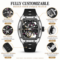 Maßgefertigte Herren Luxus Tonneau Skelett Mechanische Sportuhr Wasserdicht Edelstahlgehäuse Gummiarmband Automatik OEM ODM