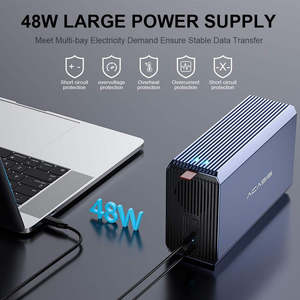 Boîtier de <span class=keywords><strong>disque</strong></span> <span class=keywords><strong>dur</strong></span> externe double baie en aluminium 2,5/3,5 pouces SATA III USB 3.2 Gen1 5 Gbps 60 To avec alimentation 12 V - Product Image 4