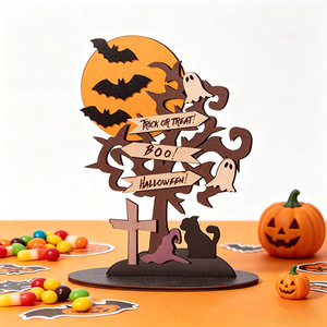 Decorazioni da Tavolo <span class=keywords><strong>in</strong></span> Legno per Halloween, Fantasmi, Pipistrelli e Gatti Neri, Insegne e Targhette Decorative per Feste <span class=keywords><strong>in</strong></span> Casa - Product Image 6