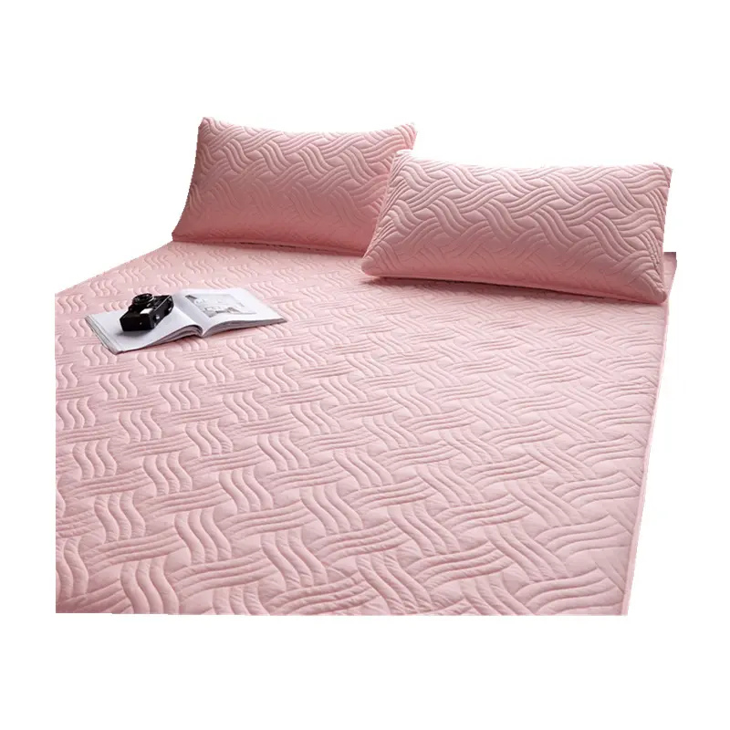 Elegant pink embroidered wedding bedspread 100% cotton bed sheet quilted Simmons protective cover