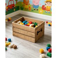 Caisse de rangement en bois vieilli style vintage, boîte organisatrice en bois à lattes avec ouverture supérieure et poignées latérales pour la maison
