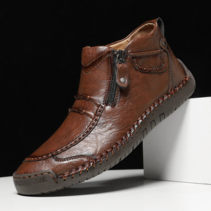 Stivali da Uomo alla Moda di Grande Taglia, Casual, con Suola Piatta, Cuciti a Mano, Resistenti, Traspiranti, con Cerniera - Product Image 4