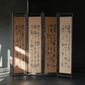 Classical purple bamboo <b>screen</b>, tea room space, Chinese-style <b>partition</b>, entryway folding movable <b>screen</b> - Product Image 2