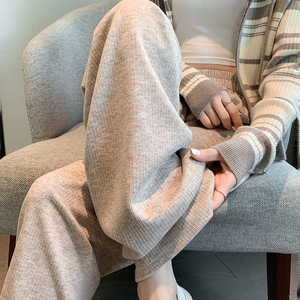 2025 autunno inverno nuovi <span class=keywords><strong>pantaloni</strong></span> Casual a vita alta da <span class=keywords><strong>donna</strong></span> transfrontaliera <span class=keywords><strong>pantaloni</strong></span> in maglia larga in Cashmere foderati in pile" - Product Image 1