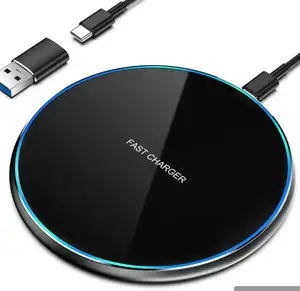 Trending Best 15W Qi Fast Wireless Charger Pad LED Light Fast Charging Wireless Phone Chargers Rubber Oil Leather