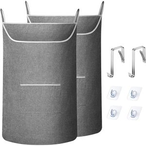 X-Large Door Hanging Laundry <b>Hamper</b> Bag Grey Foldable Rectangular With Hooks For Clothes <b>Storage</b> Behind Doors On Walls - Product Image 1