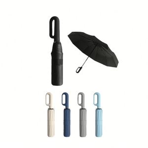 Parapluie solaire moderne et portable à 3 plis avec poignée à crochet pour cadeaux d'affaires, ouverture entièrement automatique et accrochage facile, utilisation en extérieur - Product Image 2