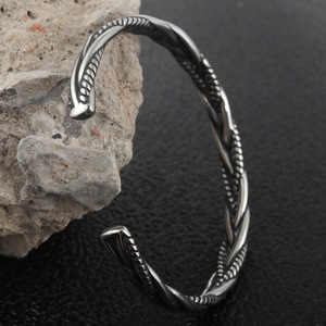 Yunnique Tibetan <b>Silver</b> Steel Color Titanium Steel Open <b>Bracelet</b> Twisted Woven Design Men Women Jewelry 28mm - Product Image 4