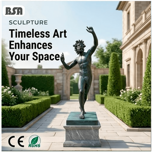 Statue de faon dansant en bronze grandeur nature BSA, sculpture classique romaine antique en bronze de satyre pour villa, hôtel, jardin, aménagement paysager - Product Image 1