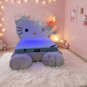 Letto Moderno Multicolore per Bambini in Legno con Poggiapiedi in Vera Pelle, Luci e Design Gattino per <span class=keywords><strong>Bambine</strong></span> - Product Image 2