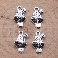 Breloque Cactus en Pot 16x9mm en Alliage de Zinc Argent Vieilli, Pendentif Succulent à Pois pour Bijoux Bohèmes du Désert