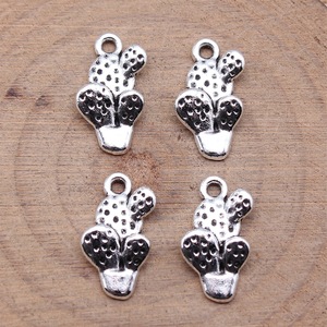 Colgante de <span class=keywords><strong>Cactus</strong></span> en Maceta 16x9mm de Aleación de Zinc Plateado Antiguo con Puntos, para Joyería Boho del Desierto - Product Image 2
