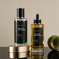 Flacon d'huile en verre de luxe 100ml 120ml 150ml, emballage en verre dépoli vert avec étiquette et bouchon doré, flacon compte-gouttes pour sérum et huile