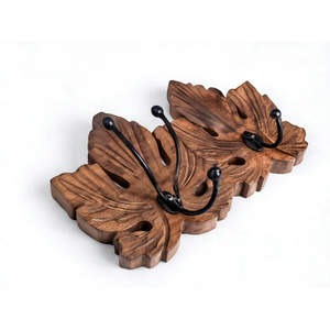 Premium Wooden Leaf Shape Wall <b>Hook</b> With Metal <b>Hooks</b> Handmade Rustic Design For Clothing Storage Stylish Home Decor - Product Image 1