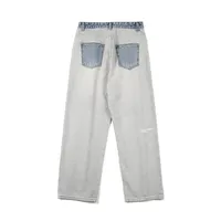 Nouveau Offre Spéciale marque Double Couleur couture jeans hommes lâche tube droit polyvalent personnalité rétro pantalon